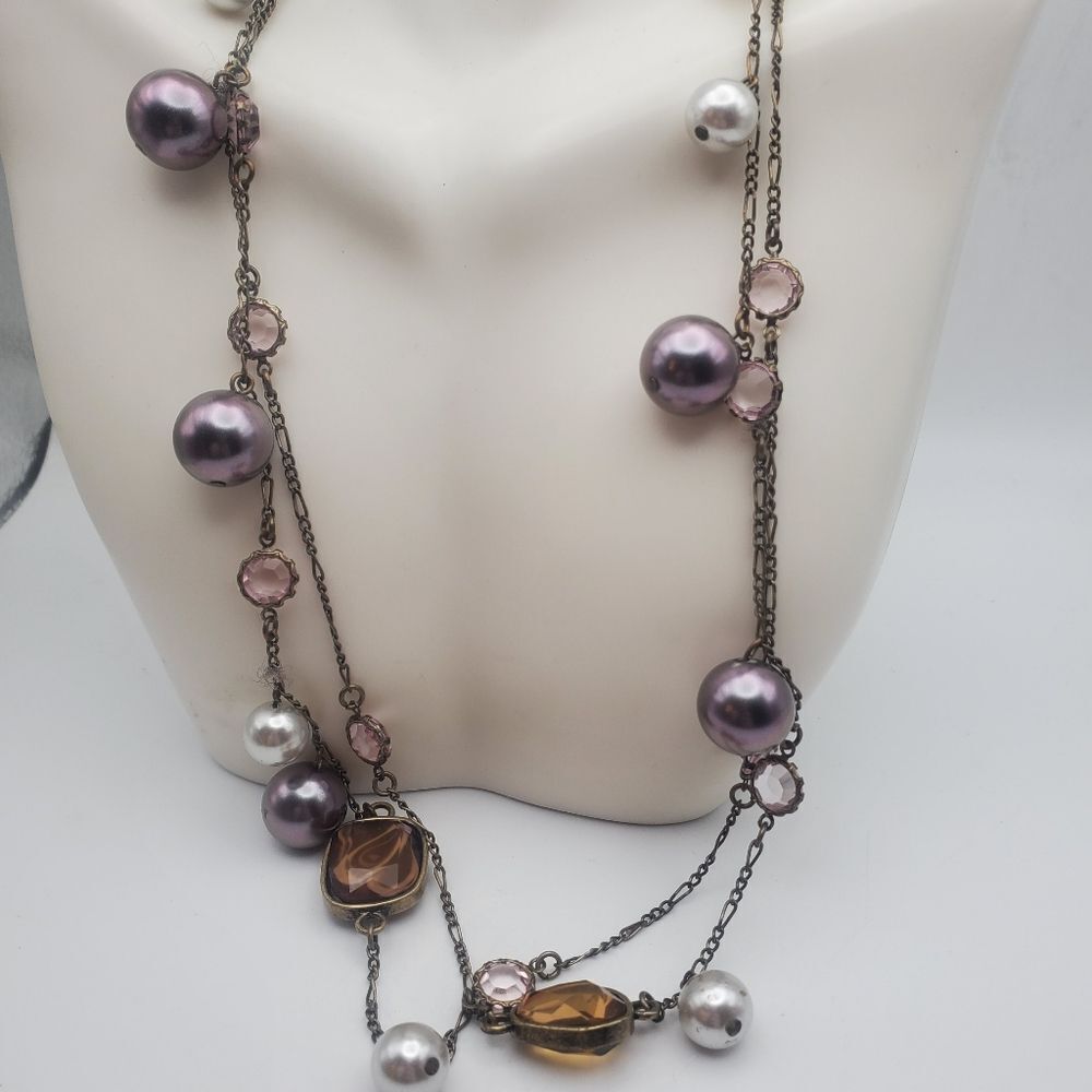 Draping layered crystal gem multi color necklace